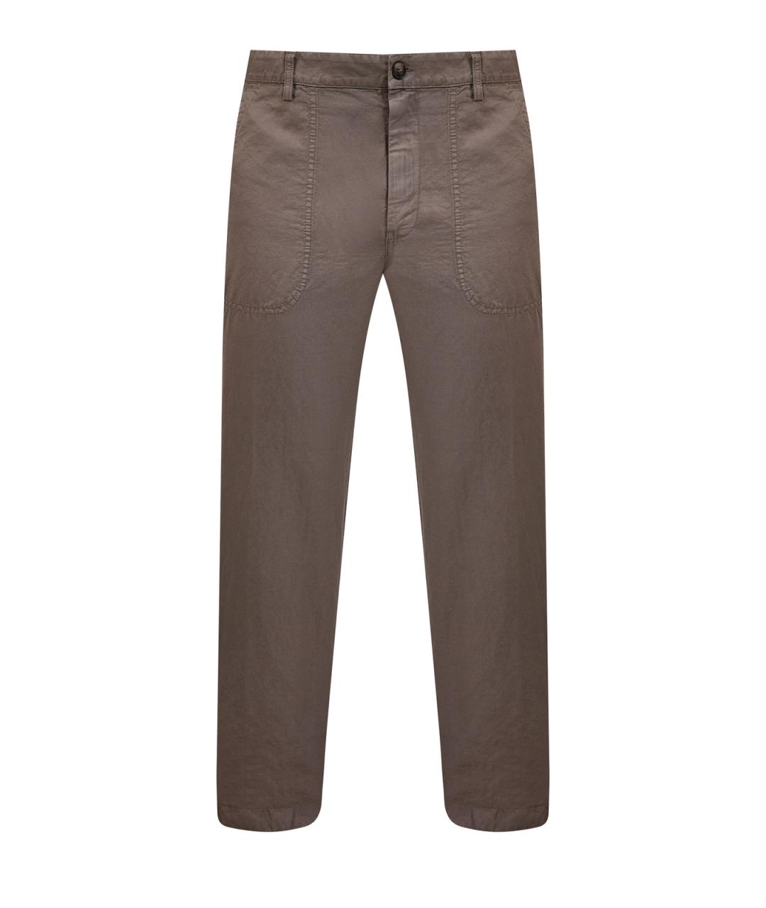 CANALI Коричневые льняные повседневные брюки, фото 1