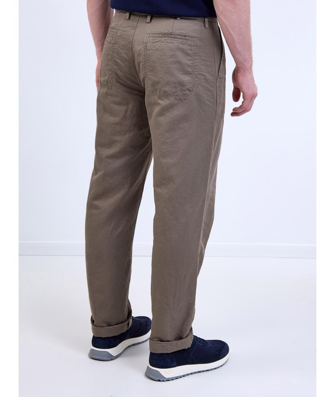 CANALI Коричневые льняные повседневные брюки, фото 4