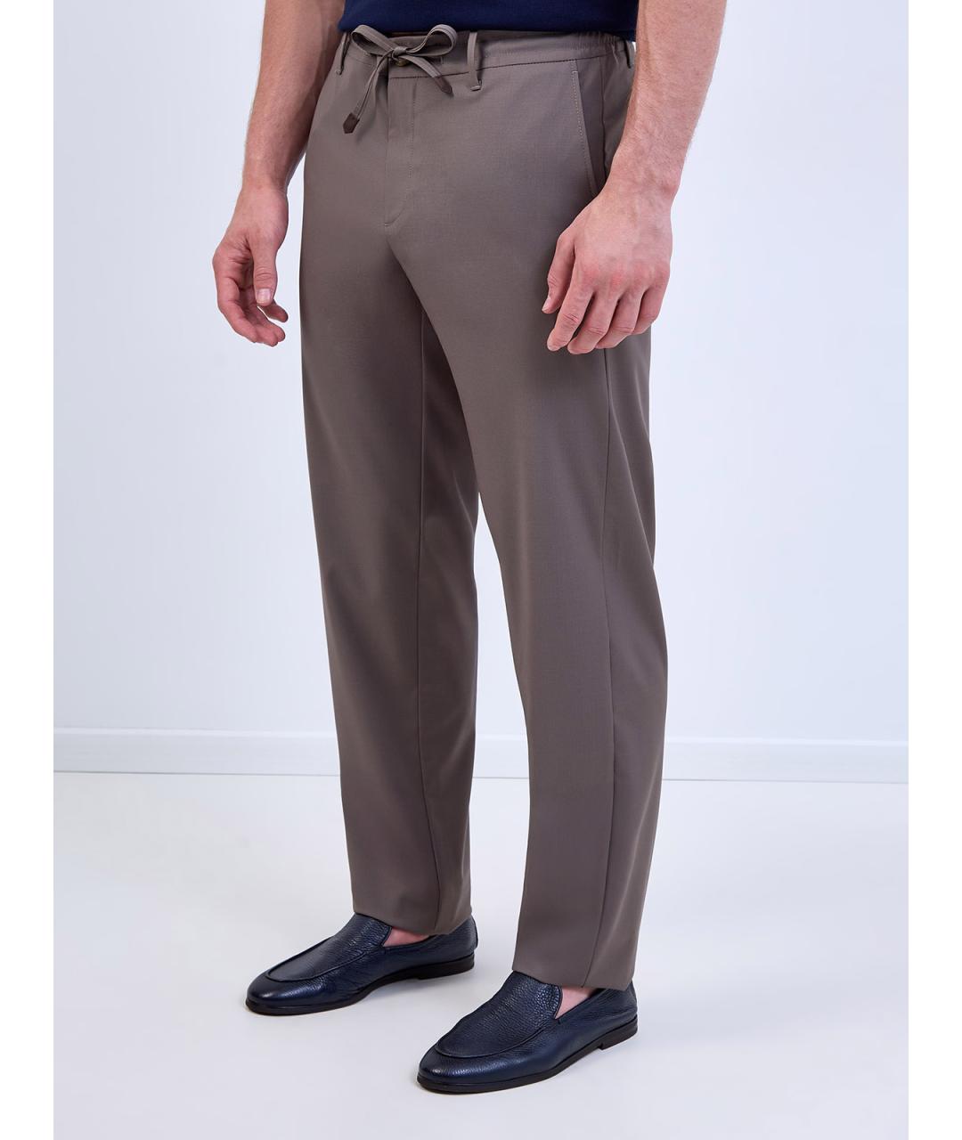 CANALI Коричневые шерстяные повседневные брюки, фото 3
