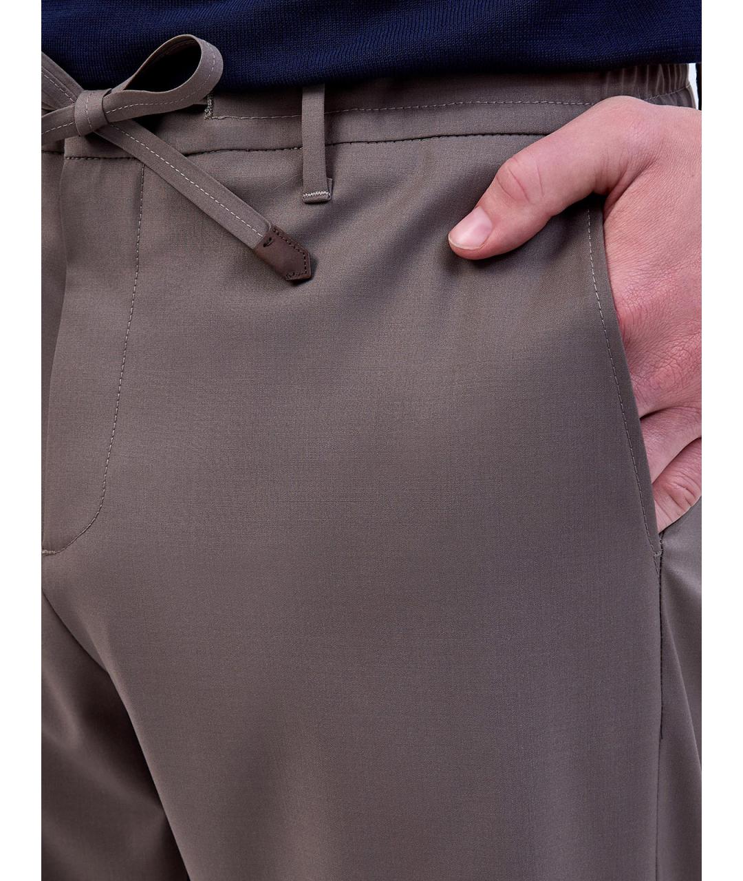 CANALI Коричневые шерстяные повседневные брюки, фото 5