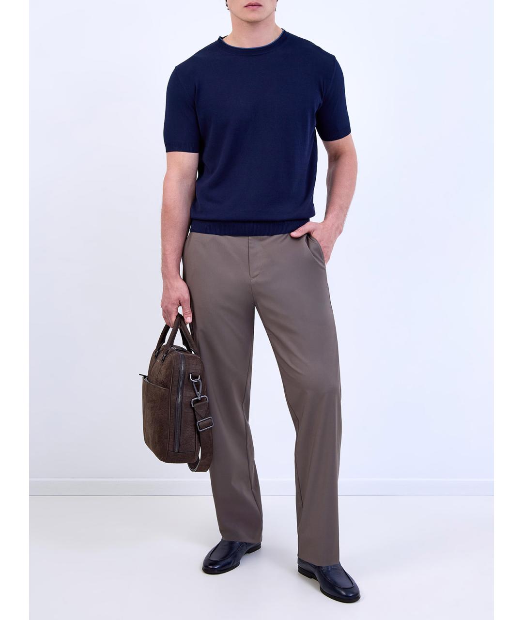CANALI Коричневые шерстяные повседневные брюки, фото 2