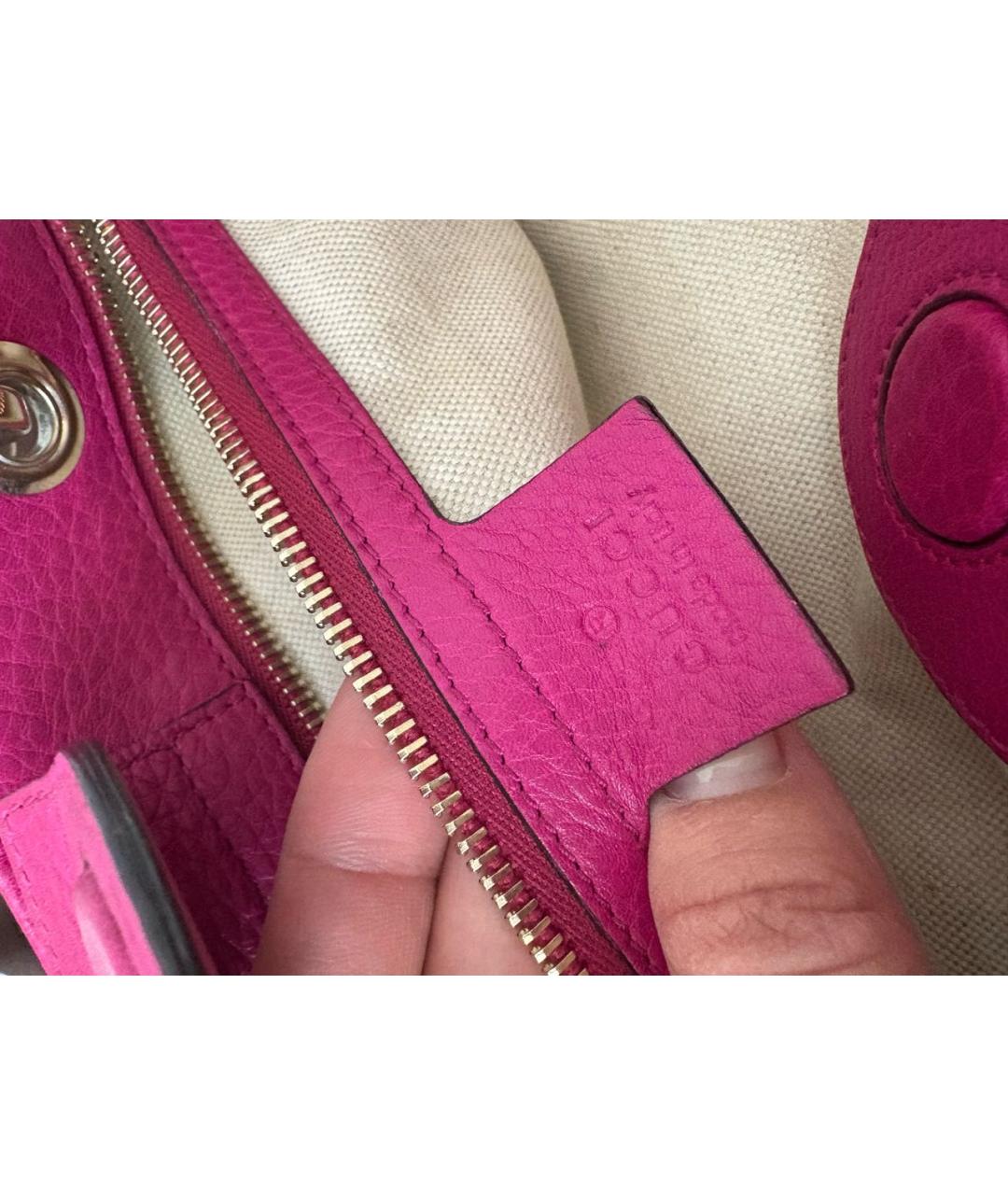 GUCCI Фуксия кожаная сумка с короткими ручками, фото 5