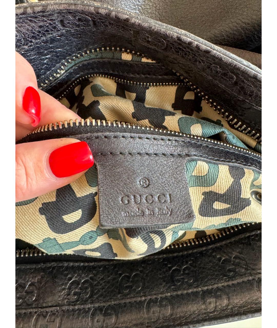 GUCCI Черная кожаная сумка тоут, фото 5
