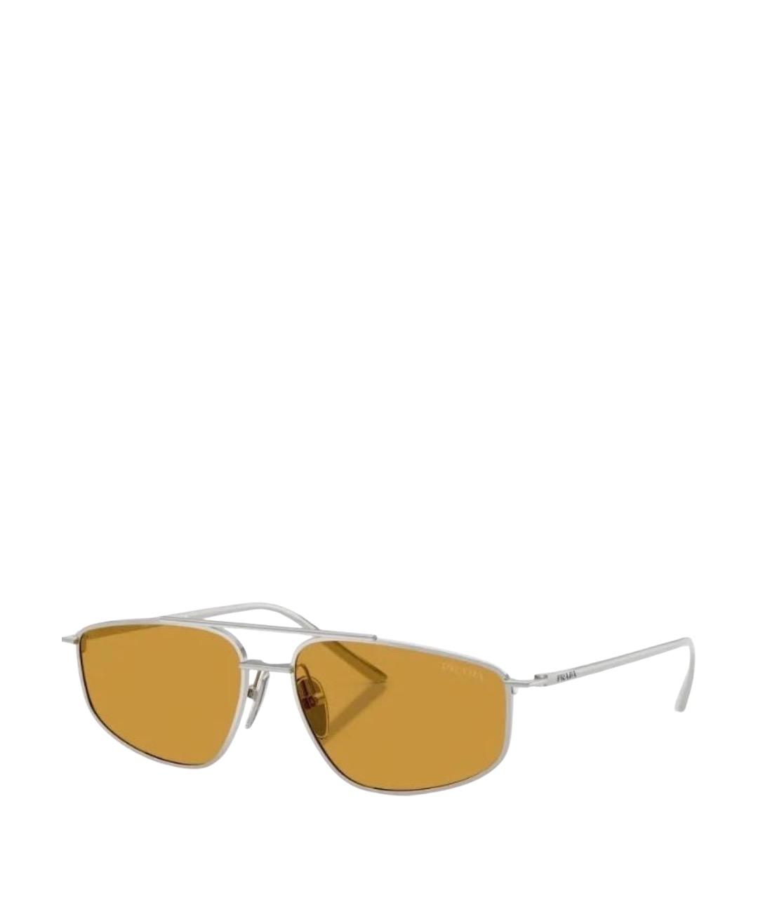PRADA Серебряные металлические солнцезащитные очки, фото 1