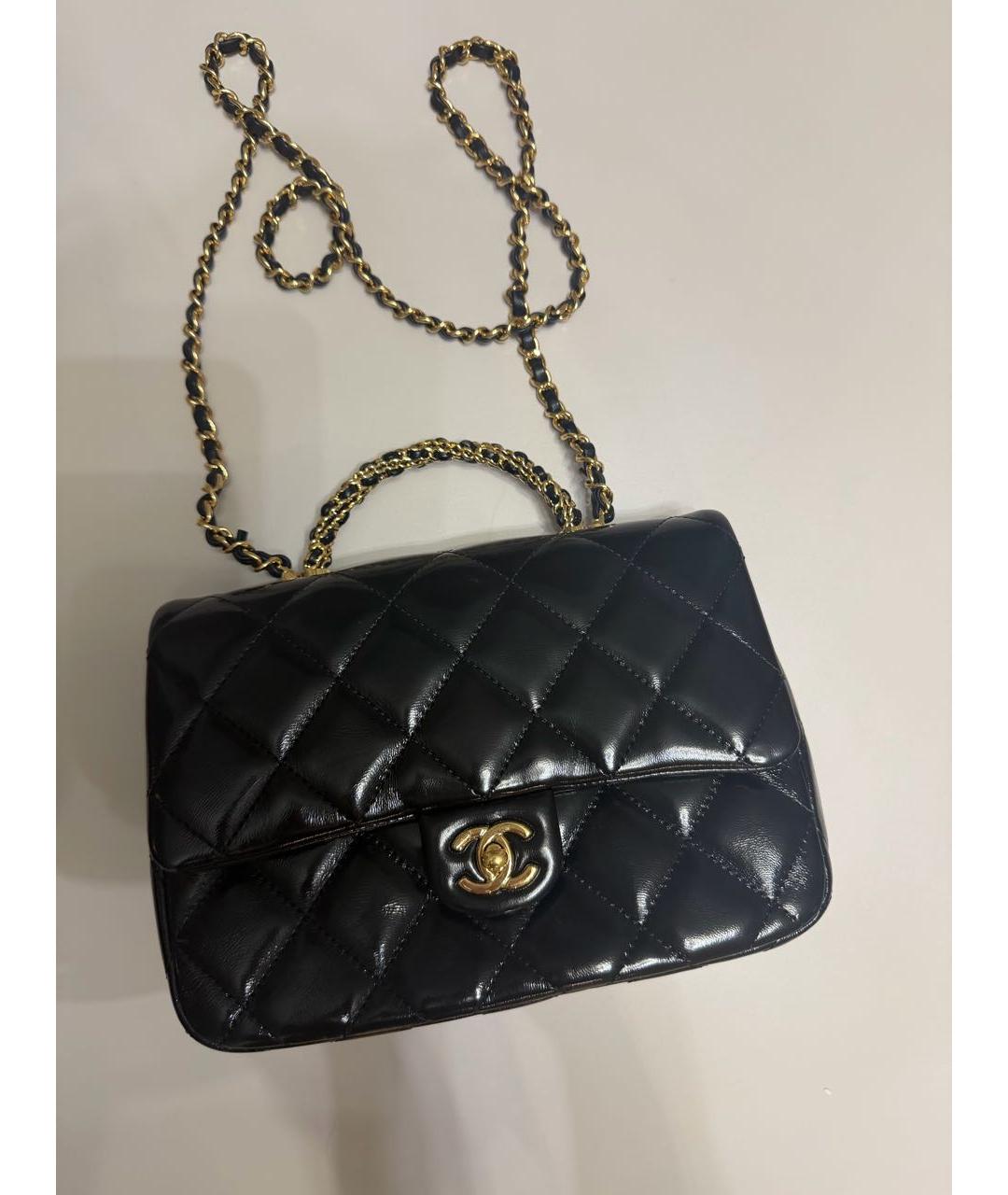 CHANEL Черная кожаная сумка с короткими ручками, фото 8
