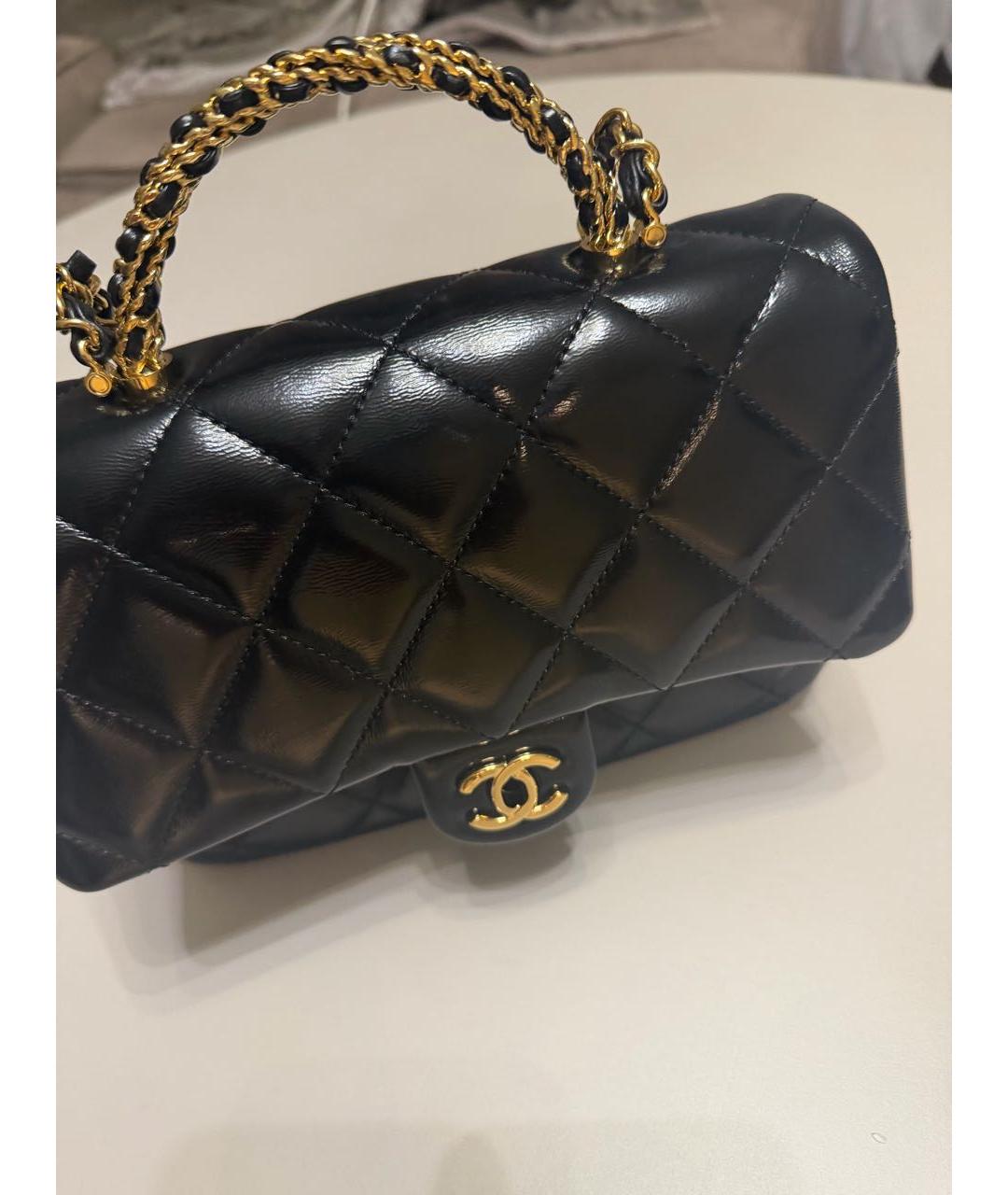 CHANEL Черная кожаная сумка с короткими ручками, фото 5