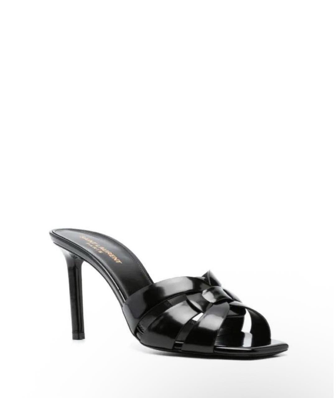 SAINT LAURENT Черные кожаные босоножки, фото 1