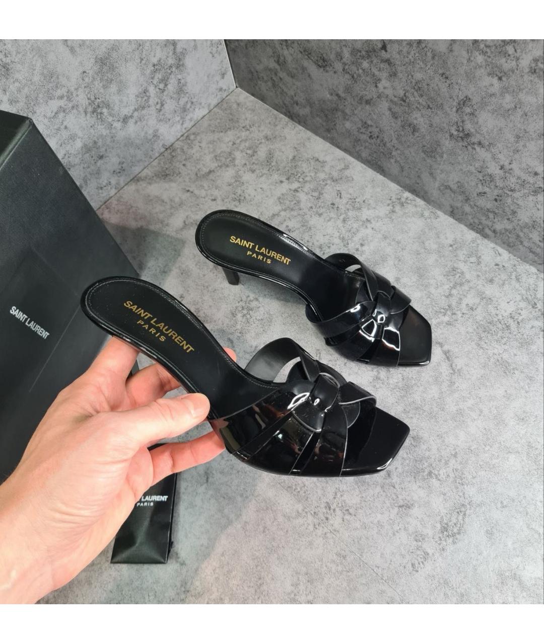 SAINT LAURENT Черные кожаные босоножки, фото 3