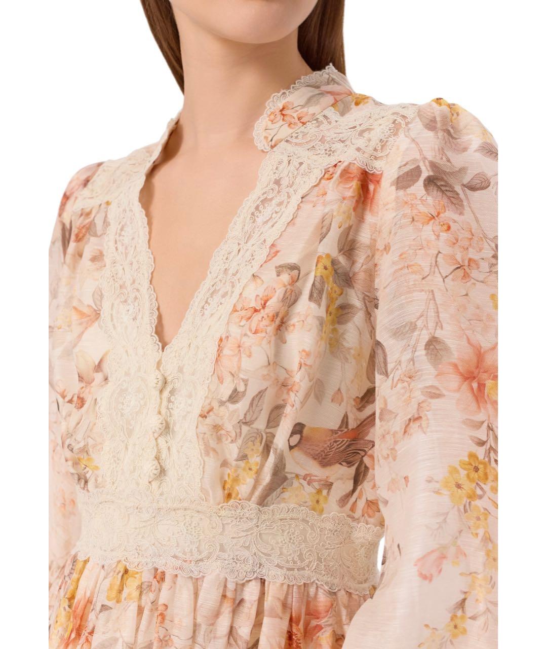 ZIMMERMANN Бежевое льняное коктейльное платье, фото 4