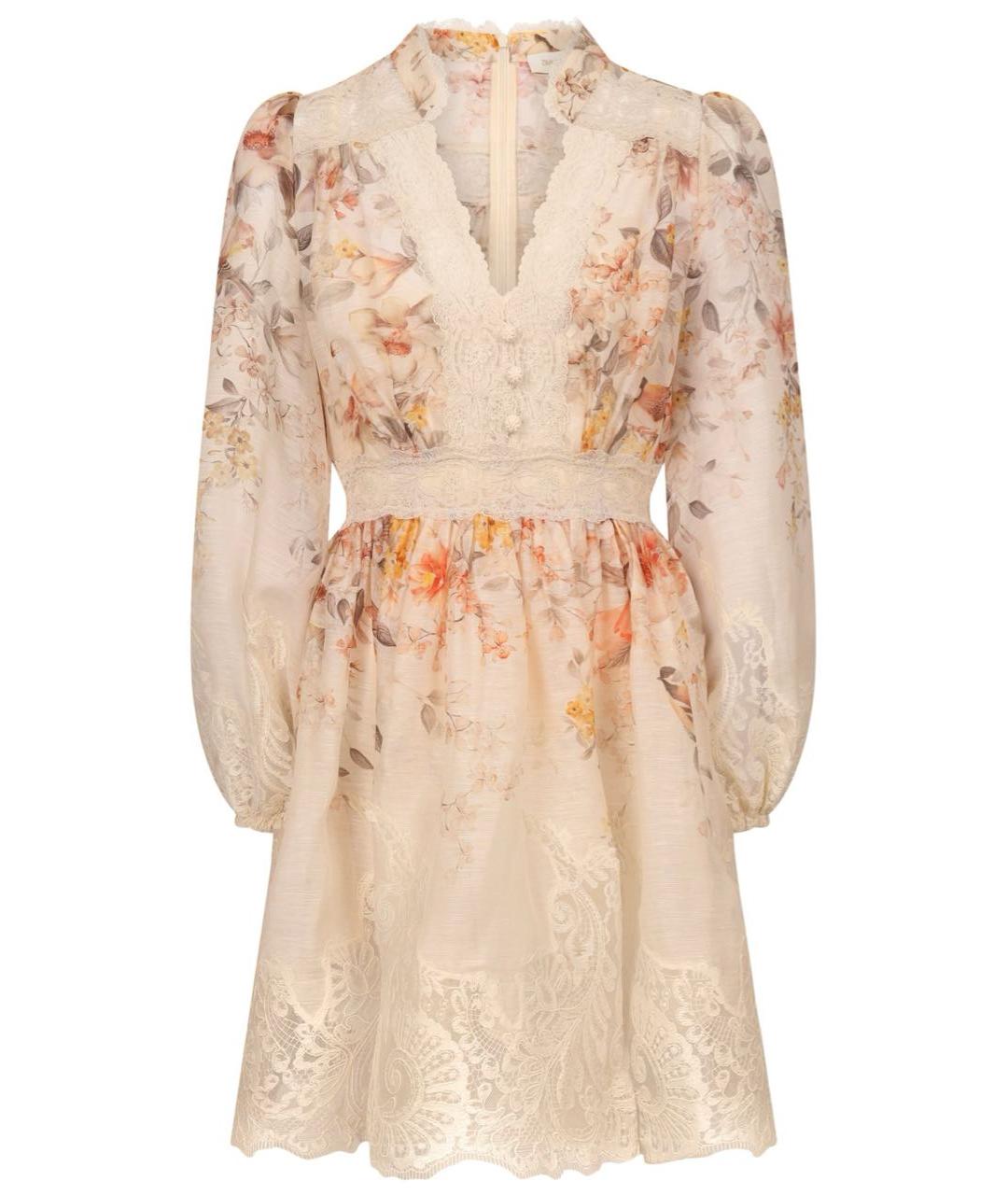 ZIMMERMANN Бежевое льняное коктейльное платье, фото 1