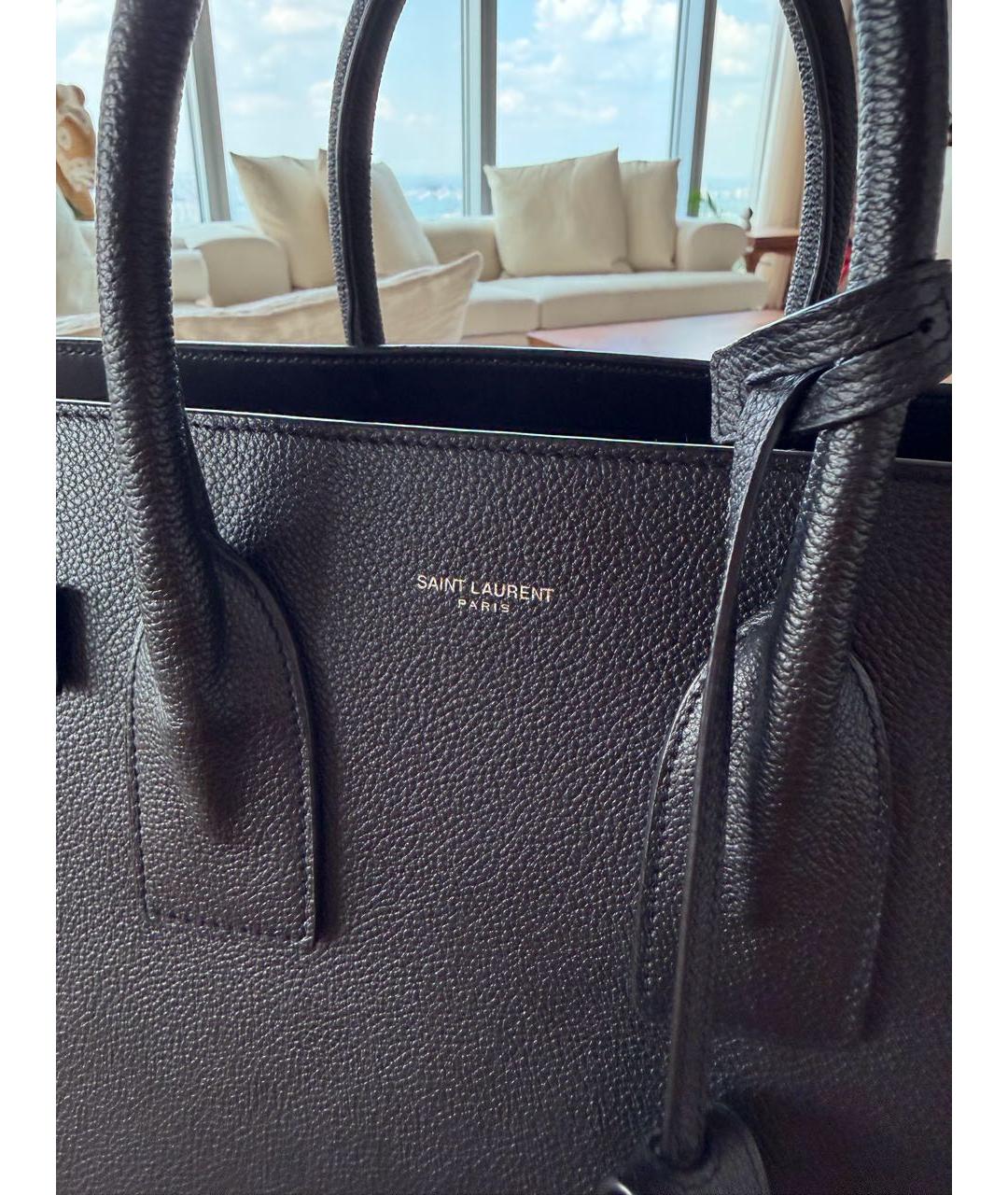 SAINT LAURENT Черная кожаная сумка с короткими ручками, фото 3