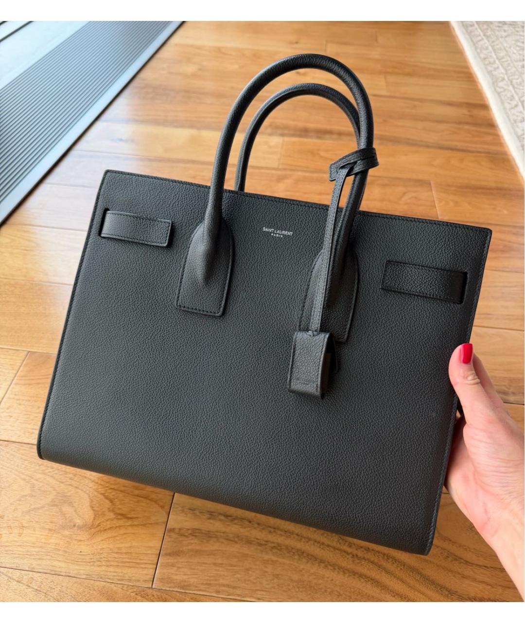 SAINT LAURENT Черная кожаная сумка с короткими ручками, фото 2