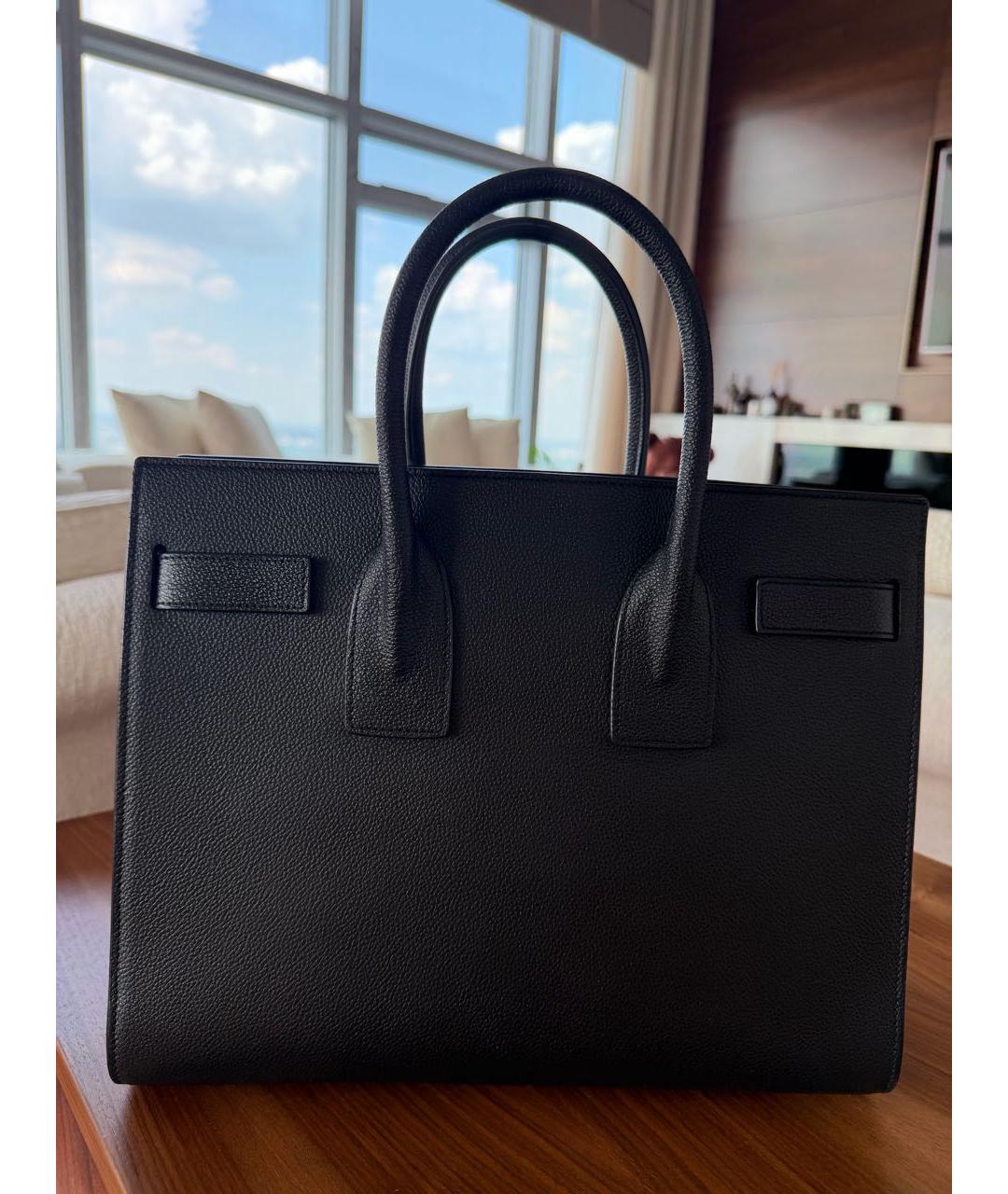 SAINT LAURENT Черная кожаная сумка с короткими ручками, фото 4