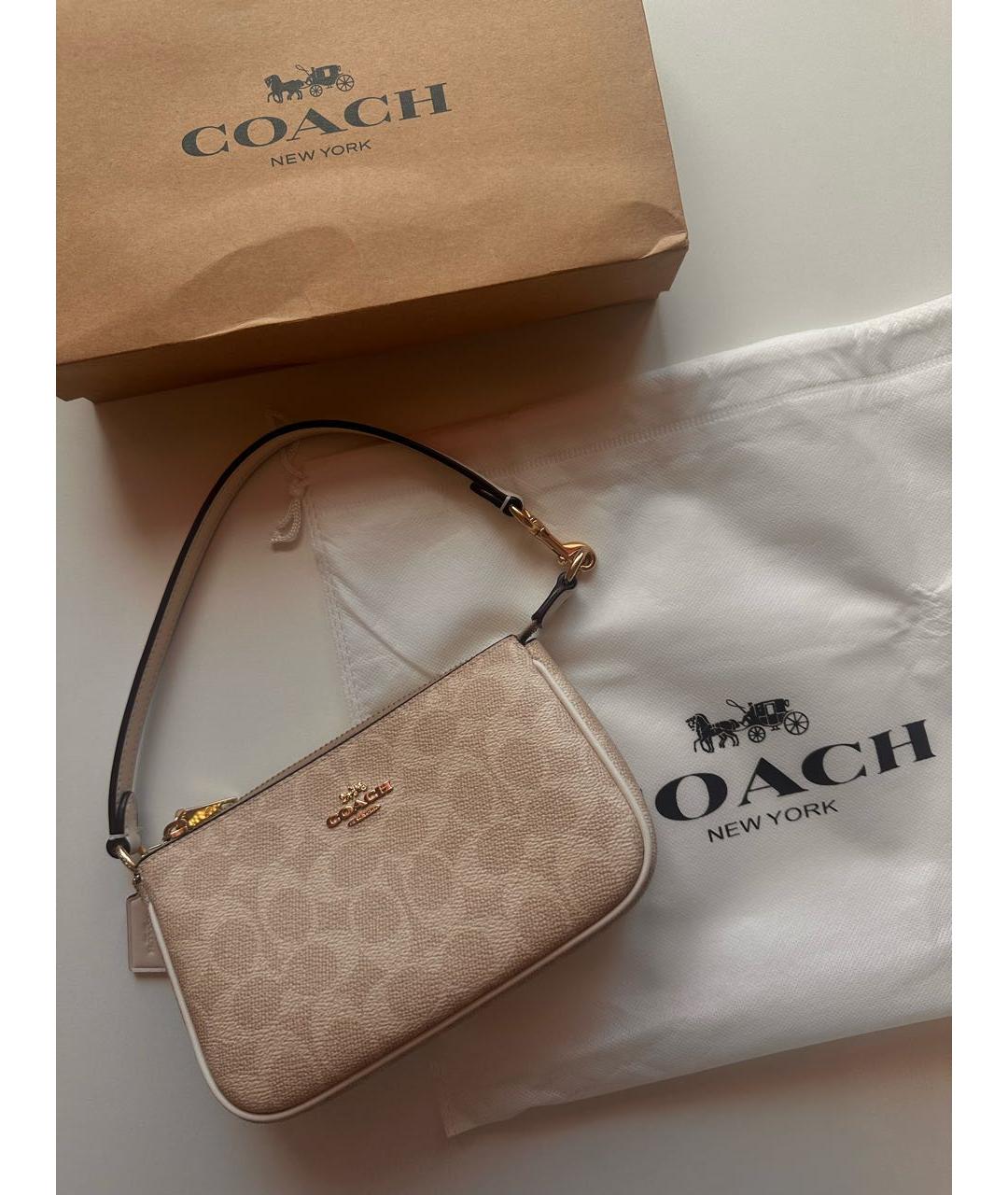 COACH Бежевая кожаная сумка через плечо, фото 2