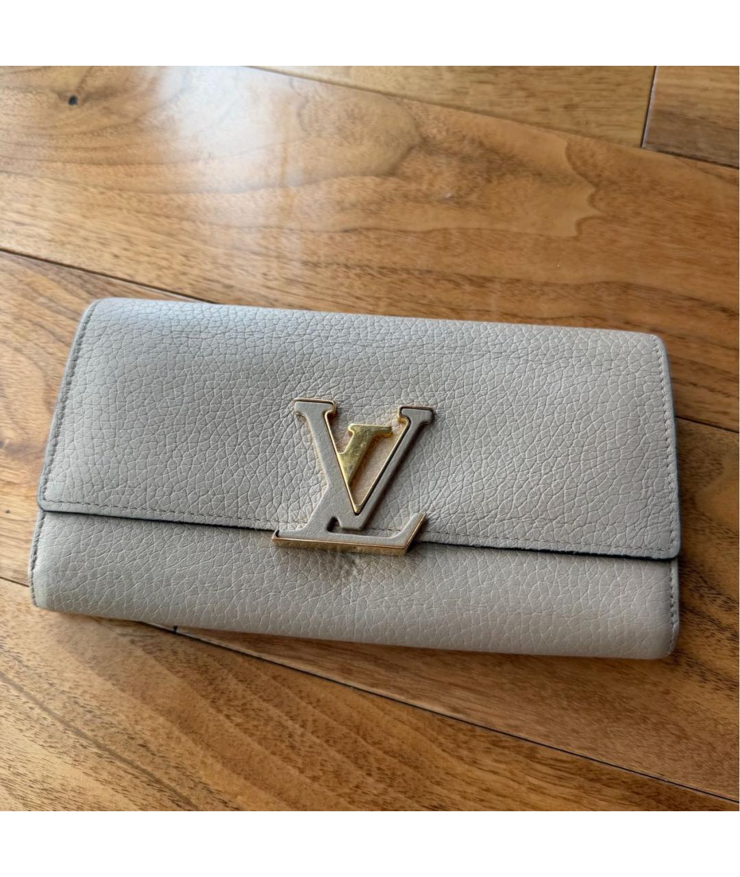 LOUIS VUITTON Бежевый кожаный кошелек, фото 5