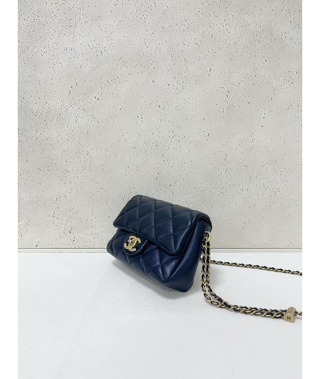 CHANEL Темно-синяя кожаная сумка через плечо, фото 4