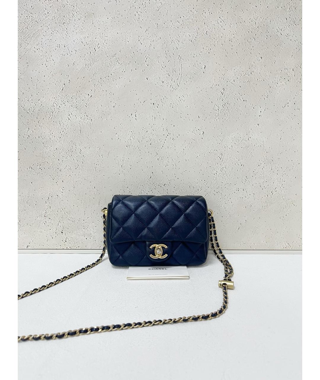 CHANEL Темно-синяя кожаная сумка через плечо, фото 7