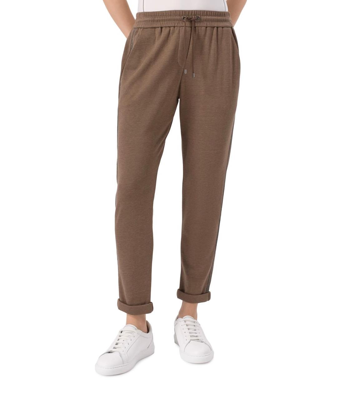 BRUNELLO CUCINELLI Коричневые хлопковые брюки узкие, фото 2