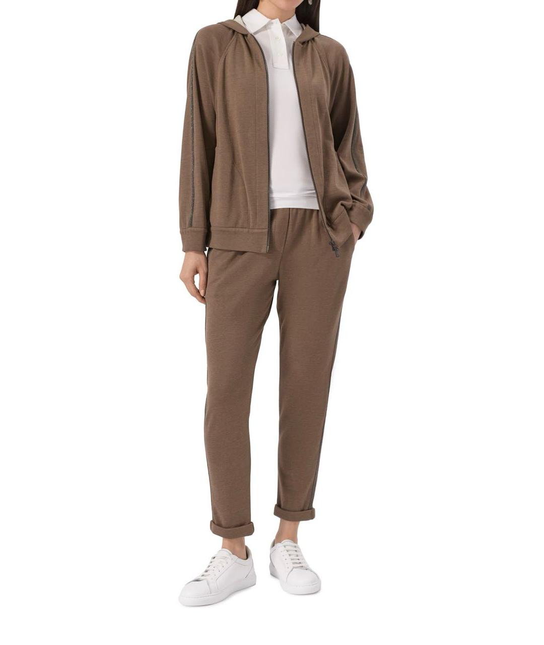 BRUNELLO CUCINELLI Коричневые хлопковые брюки узкие, фото 5