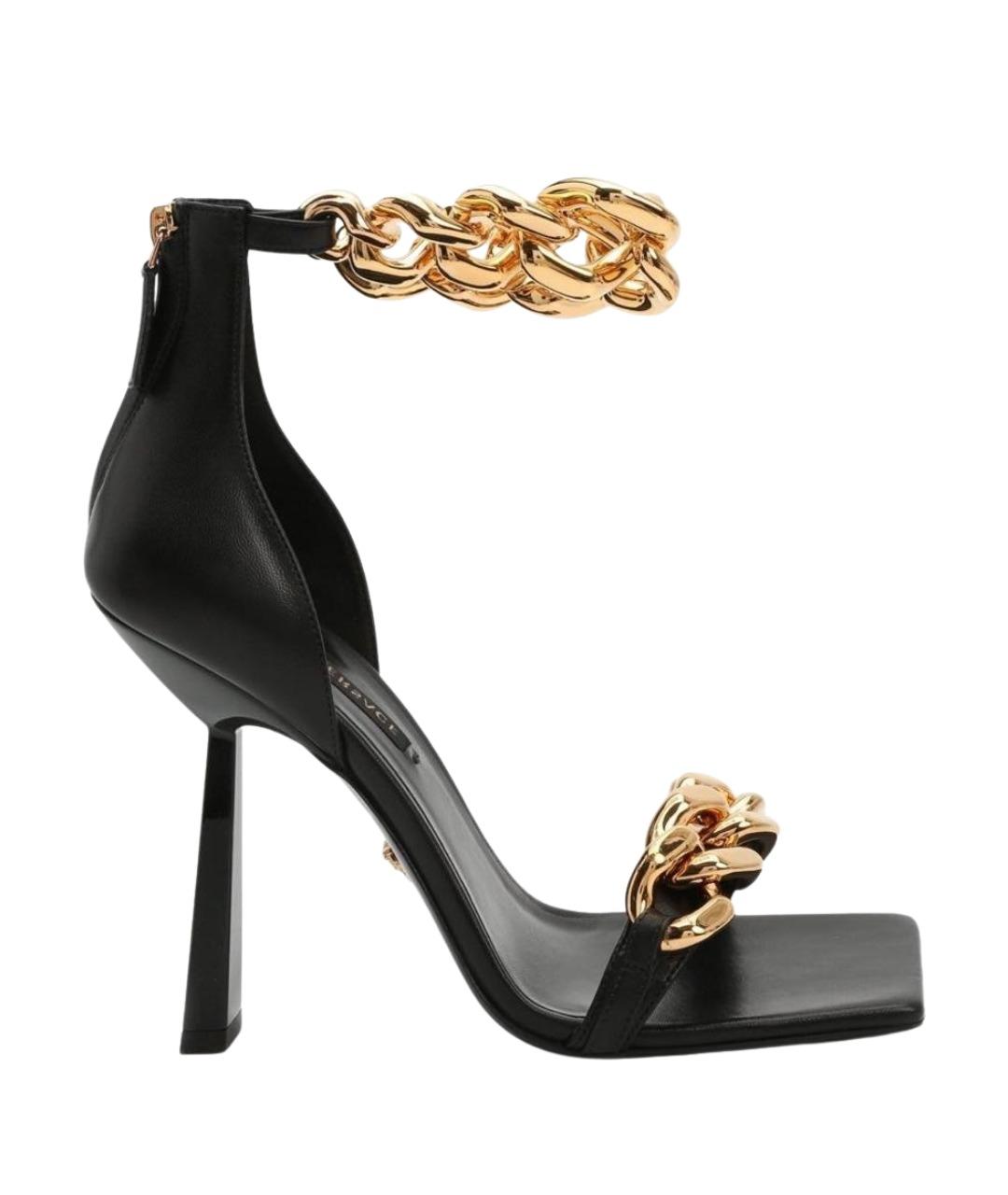 VERSACE Черные кожаные босоножки, фото 1
