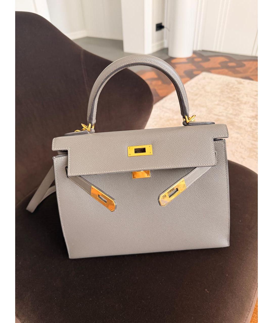 HERMES Антрацитовая кожаная сумка с короткими ручками, фото 6