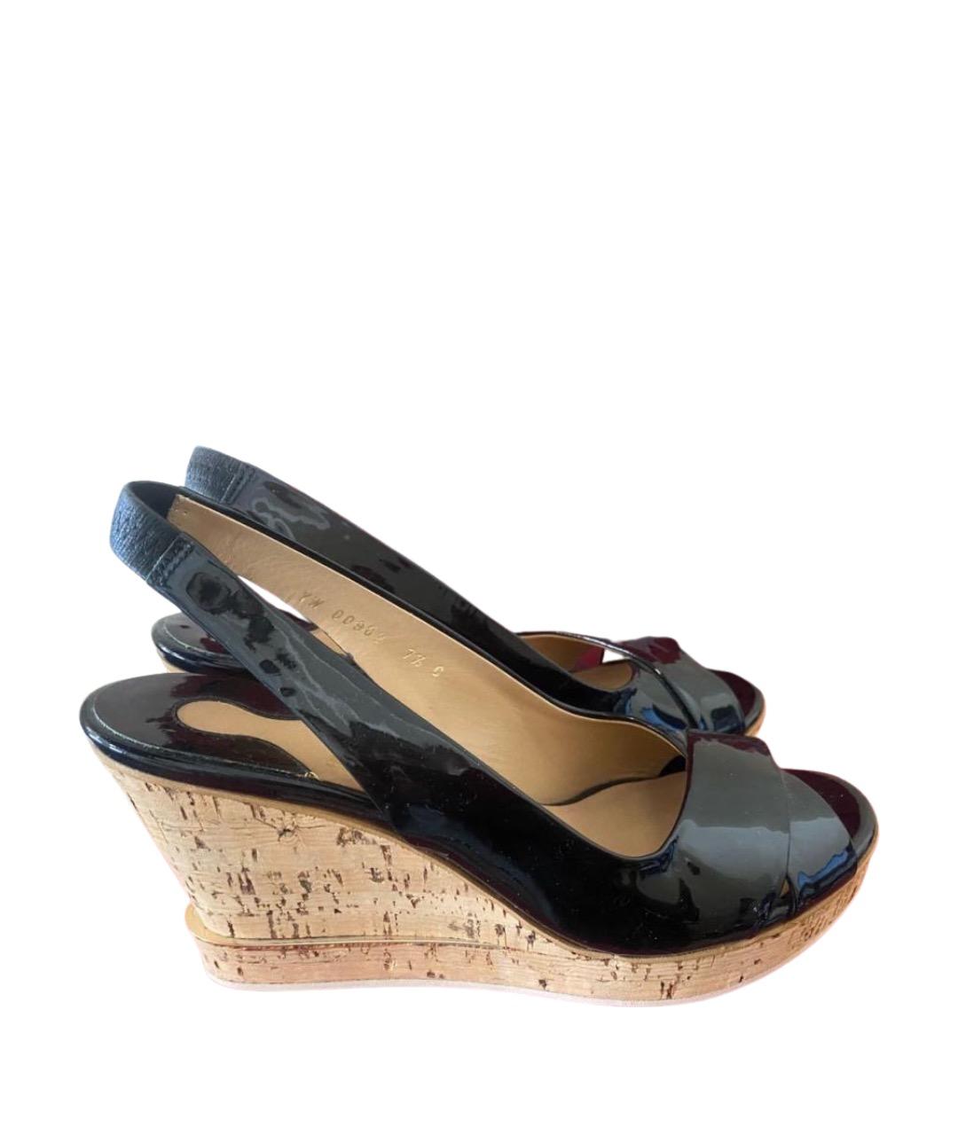 FERRAGAMO Черные босоножки из лакированной кожи, фото 1
