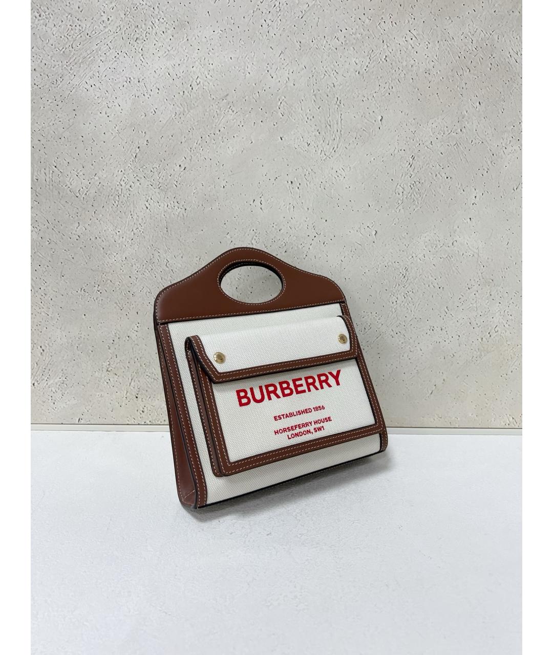 BURBERRY Белая тканевая сумка с короткими ручками, фото 3
