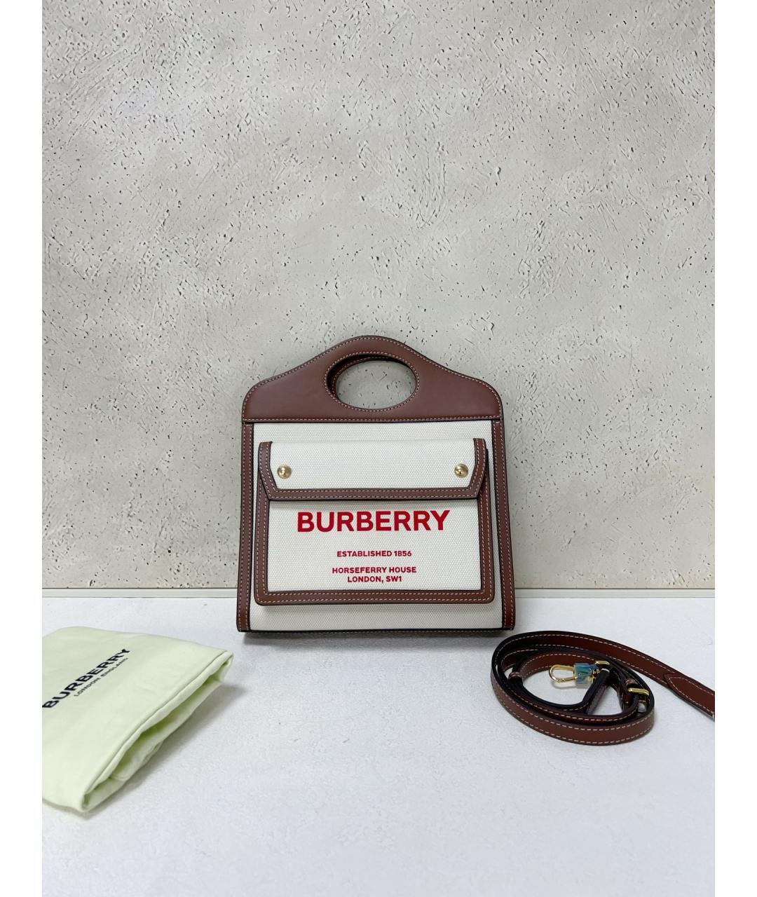 BURBERRY Белая тканевая сумка с короткими ручками, фото 7