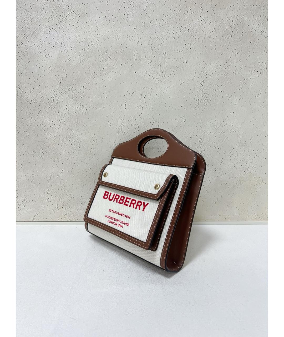 BURBERRY Белая тканевая сумка с короткими ручками, фото 4