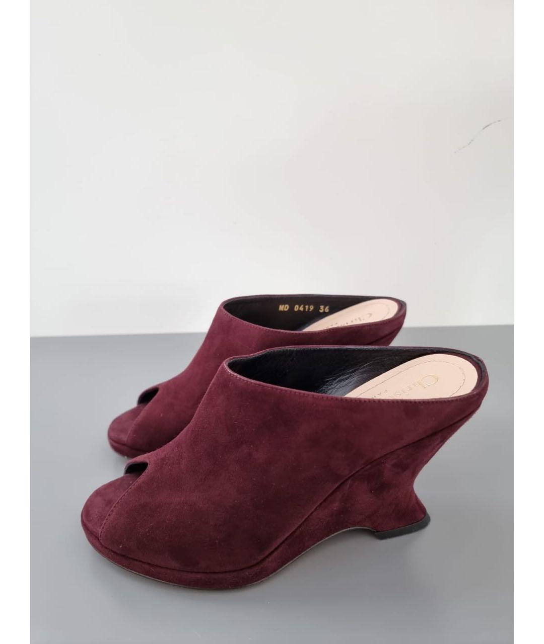 CHRISTIAN DIOR Бордовые замшевые мюли, фото 3