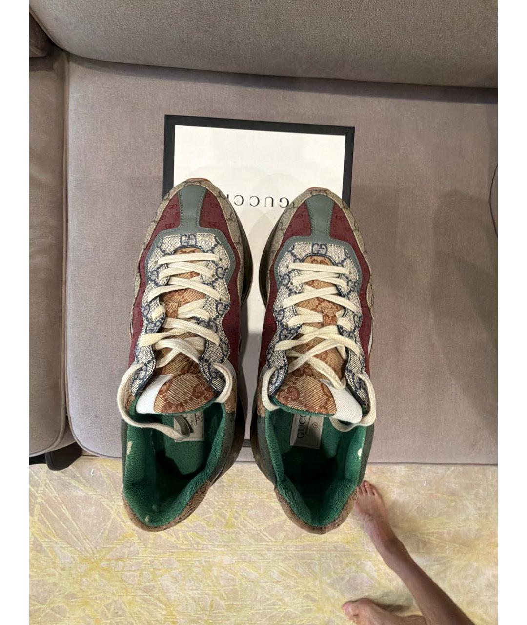 GUCCI Коричневые текстильные низкие кроссовки / кеды, фото 3