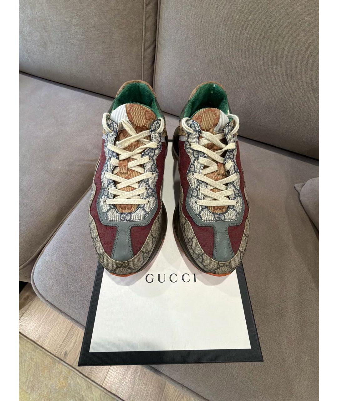 GUCCI Коричневые текстильные низкие кроссовки / кеды, фото 2