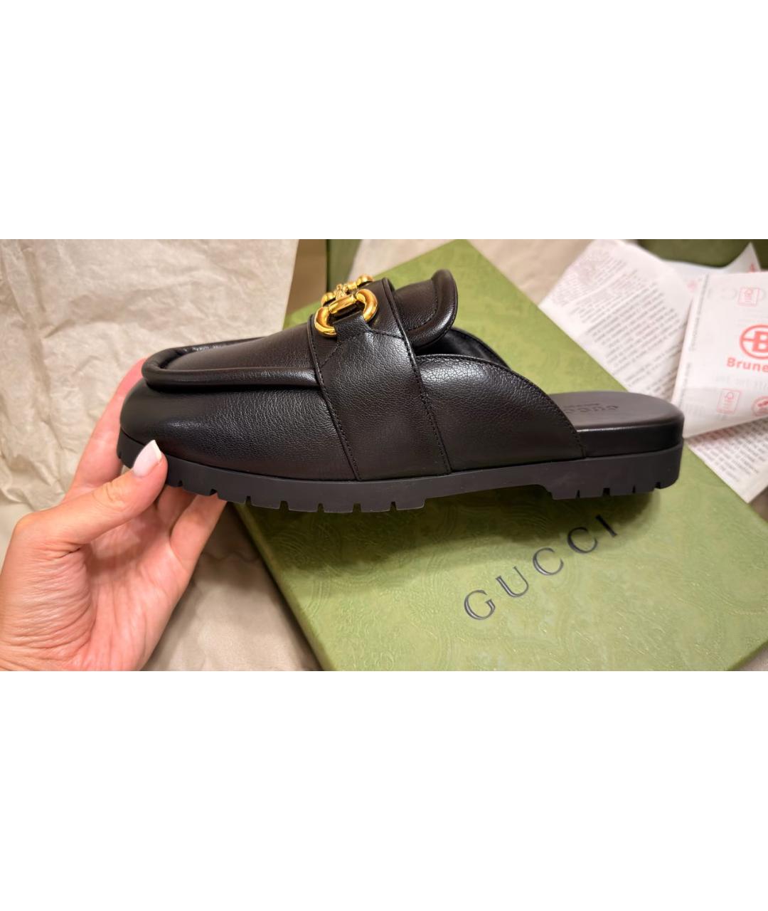 GUCCI Черные кожаные мюли, фото 2