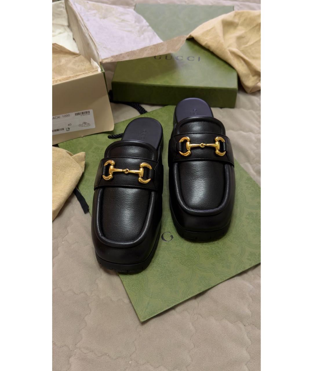 GUCCI Черные кожаные мюли, фото 4