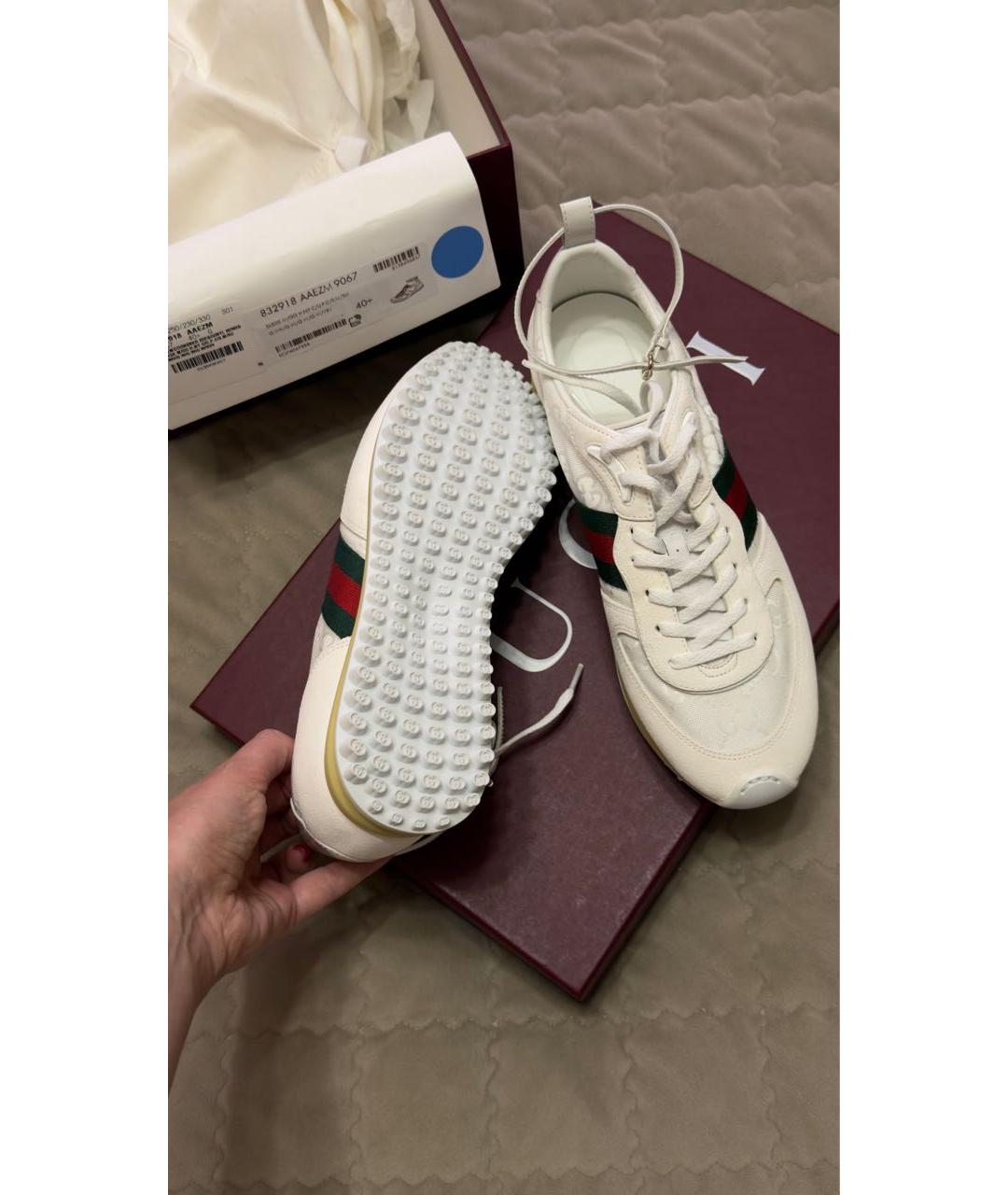 GUCCI Белые текстильные кроссовки, фото 3