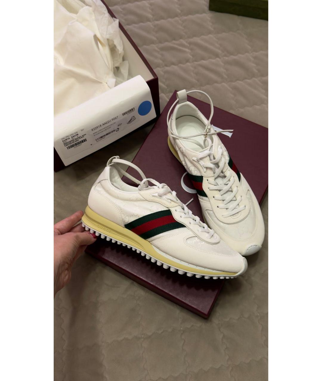 GUCCI Белые текстильные кроссовки, фото 5