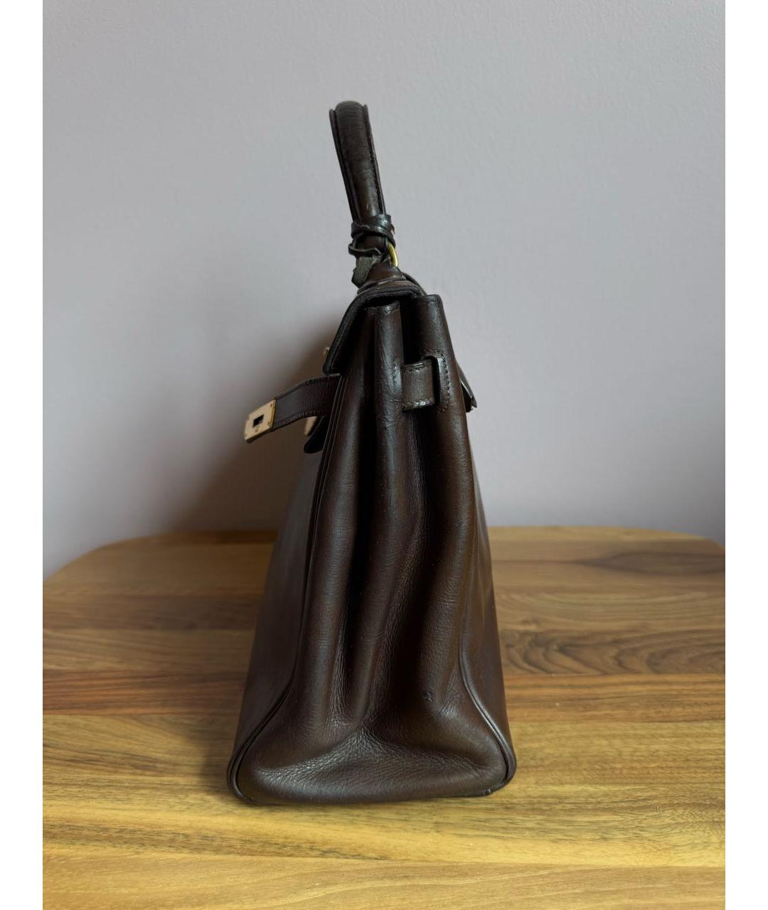 HERMES Коричневая кожаная сумка с короткими ручками, фото 6