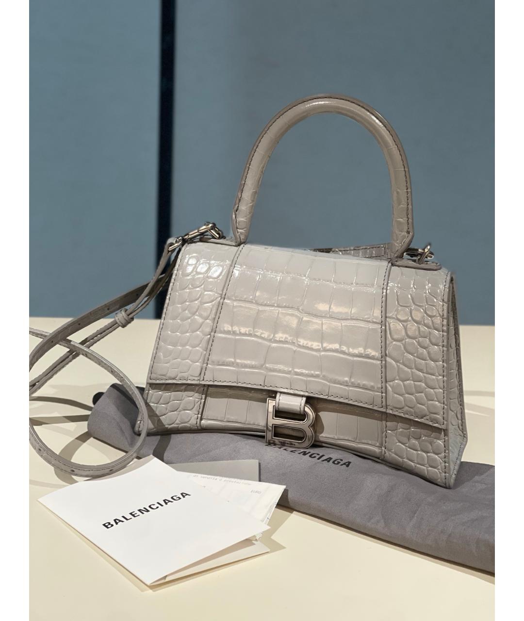 BALENCIAGA Серая кожаная сумка с короткими ручками, фото 2