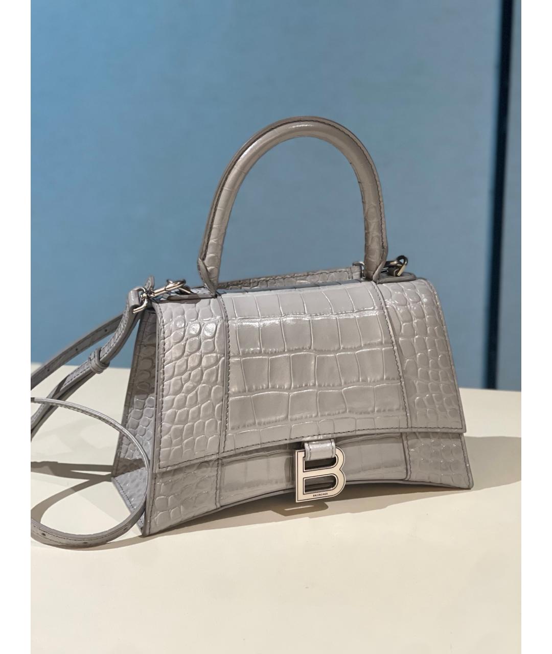 BALENCIAGA Серая кожаная сумка с короткими ручками, фото 7