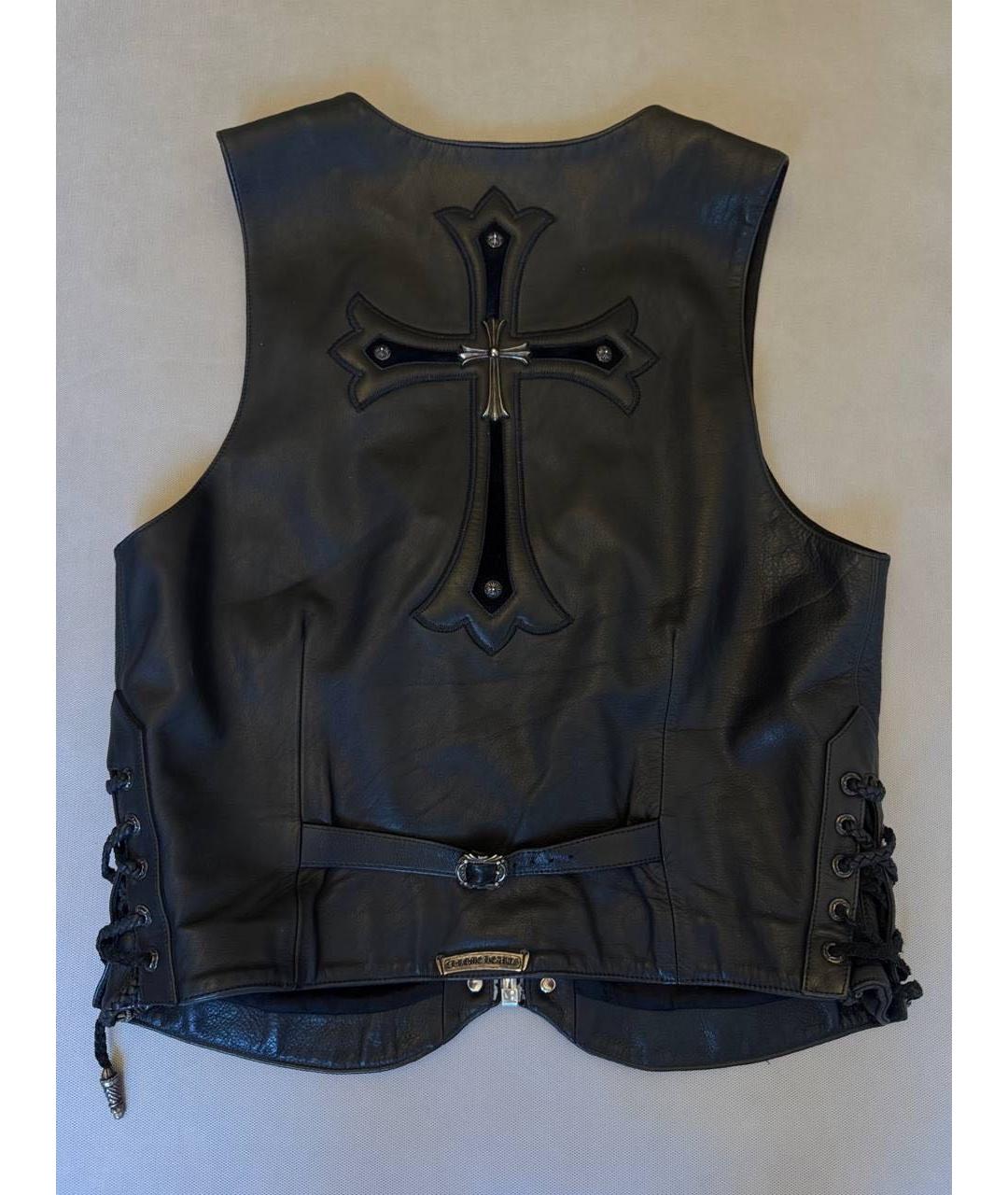 CHROME HEARTS Черный кожаный жилет, фото 2