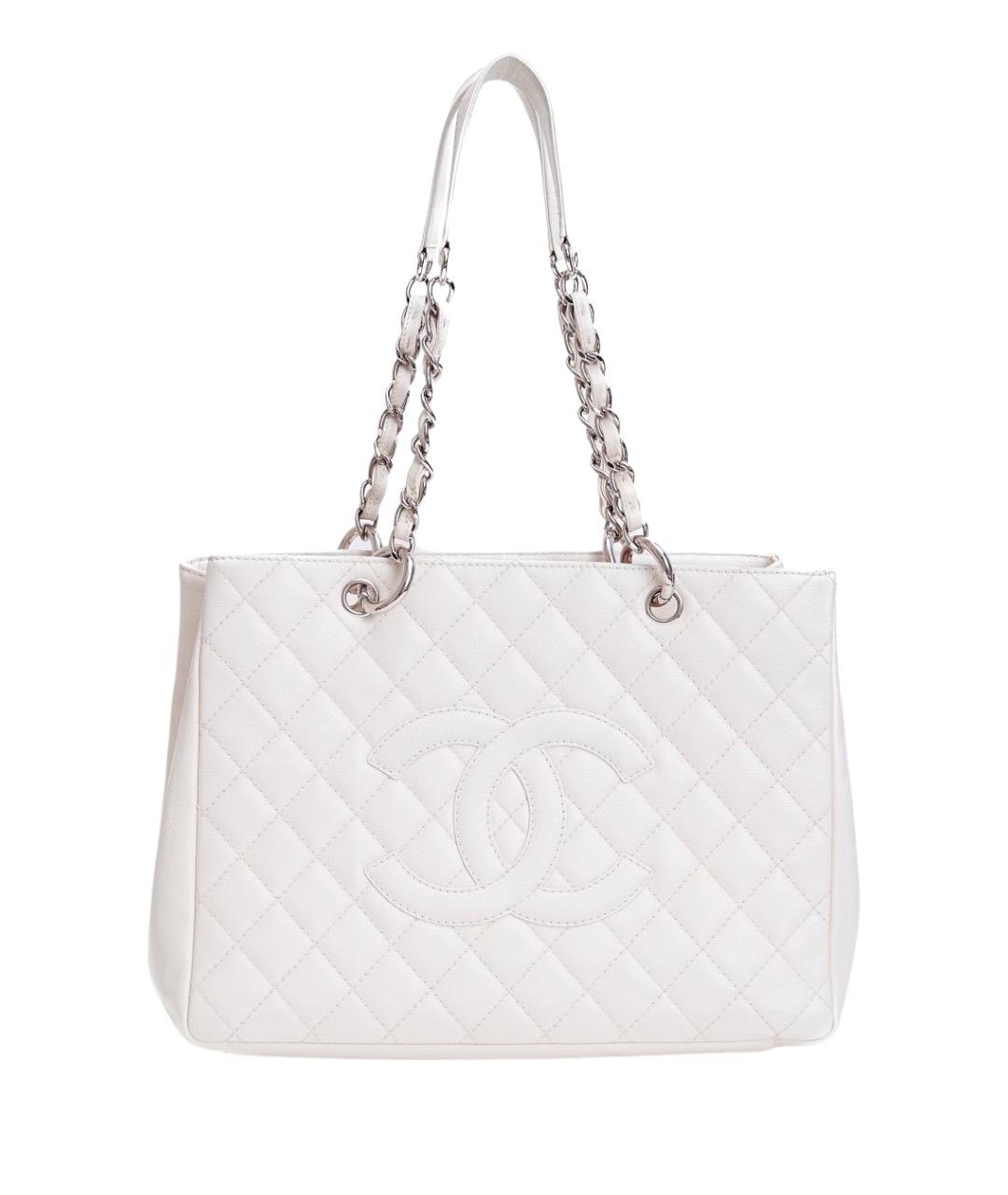 CHANEL Белая кожаная сумка тоут, фото 1
