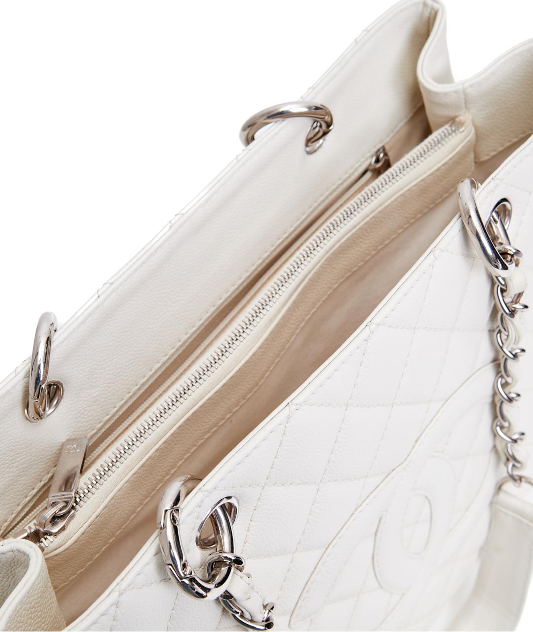 CHANEL Белая кожаная сумка тоут, фото 5