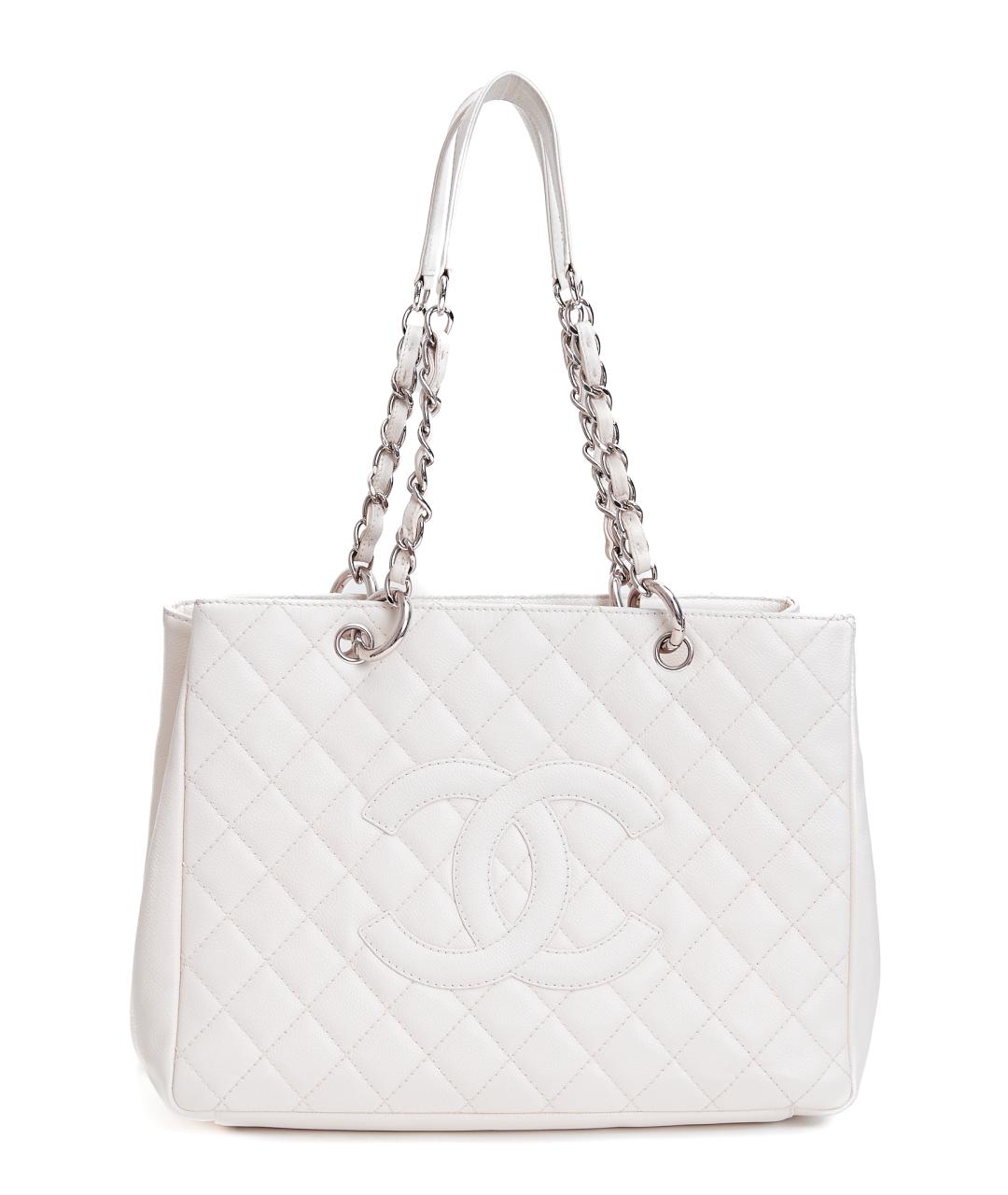 CHANEL Белая кожаная сумка тоут, фото 7