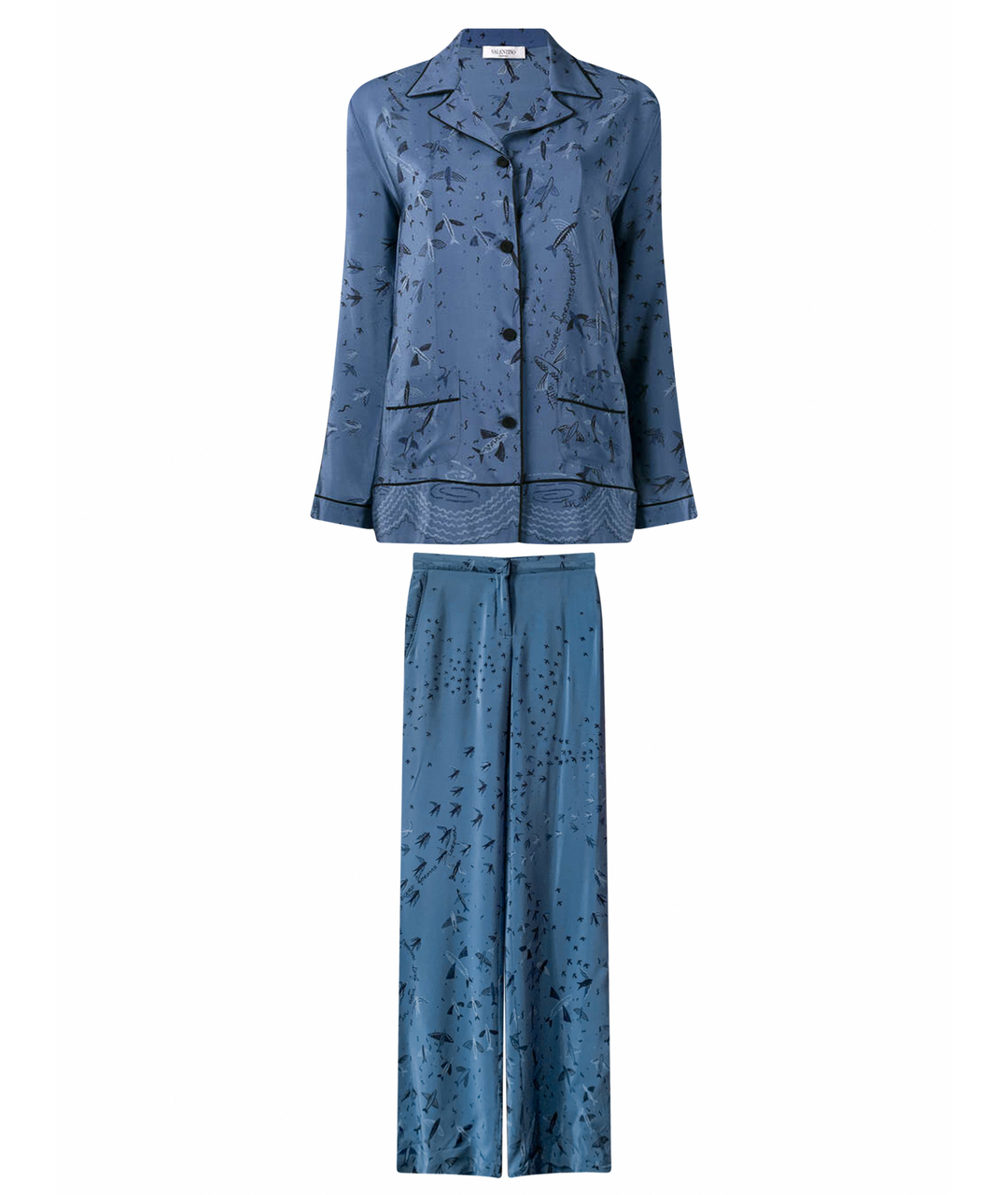 VALENTINO Синий шелковый костюм с брюками, фото 1