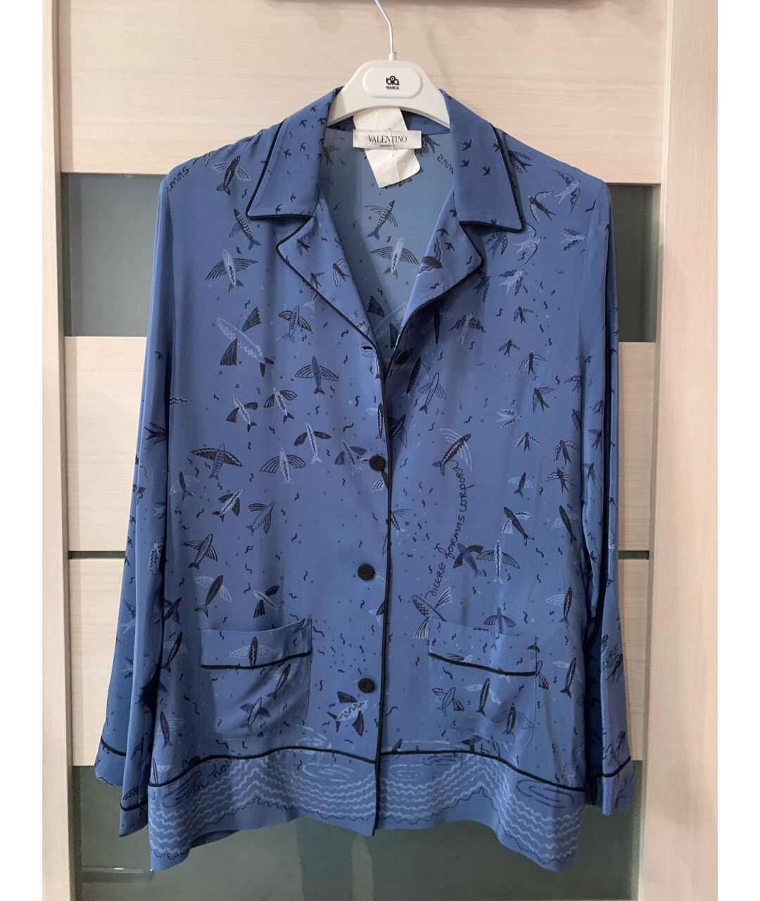 VALENTINO Синий шелковый костюм с брюками, фото 7