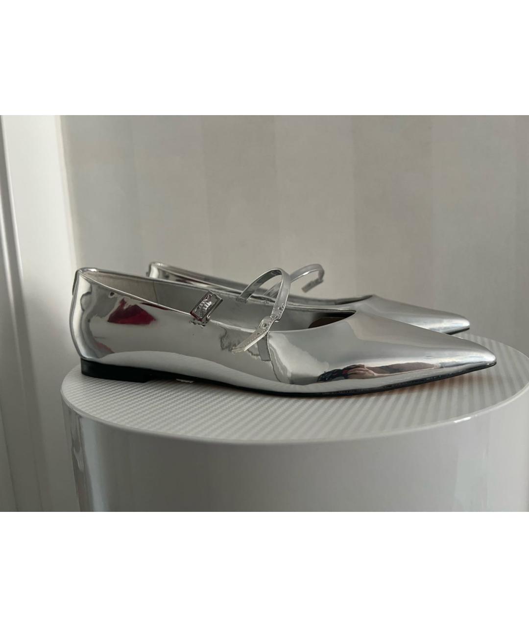 CALVIN KLEIN Серебряные балетки из лакированной кожи, фото 6