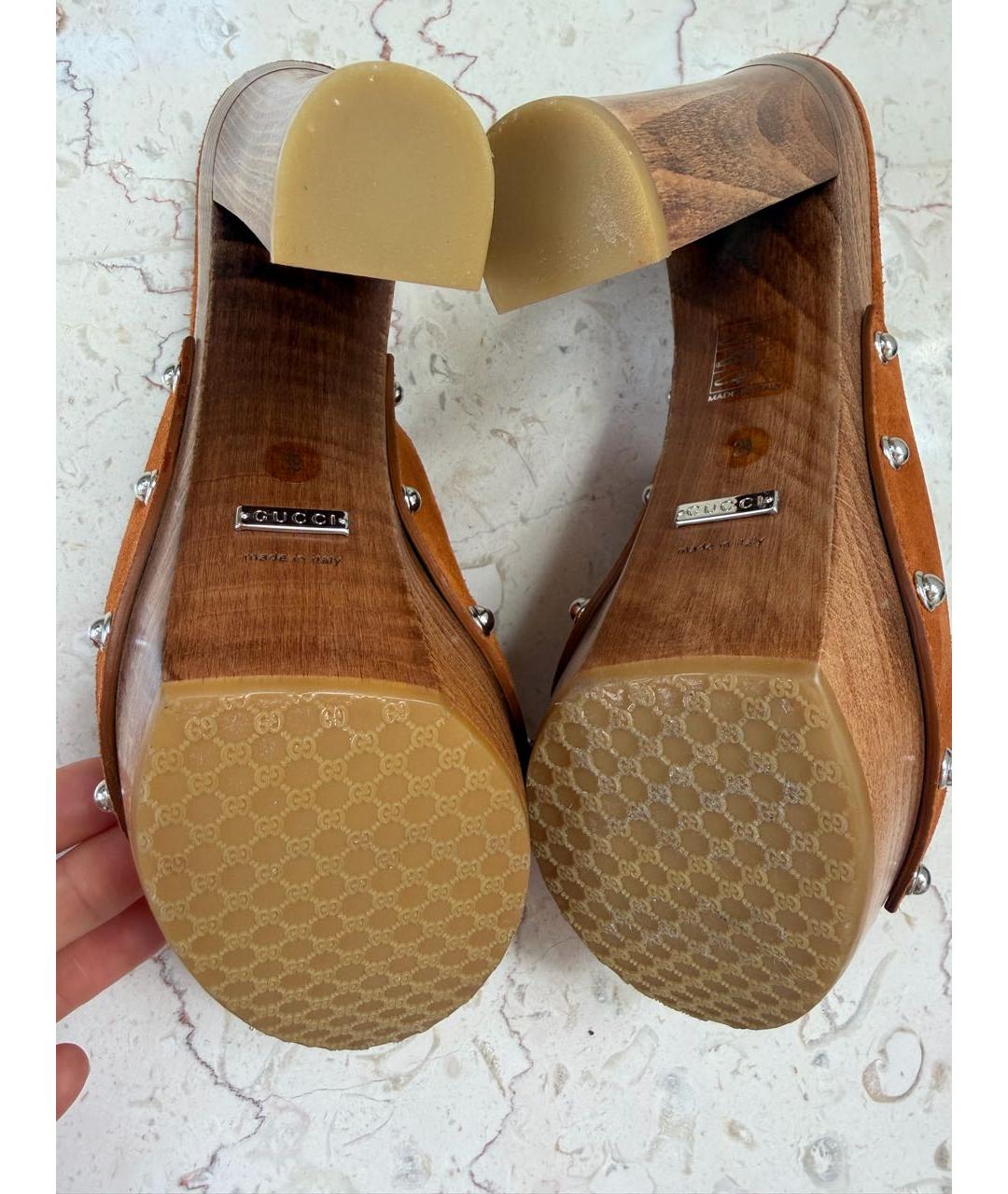 GUCCI Оранжевые замшевые мюли, фото 5