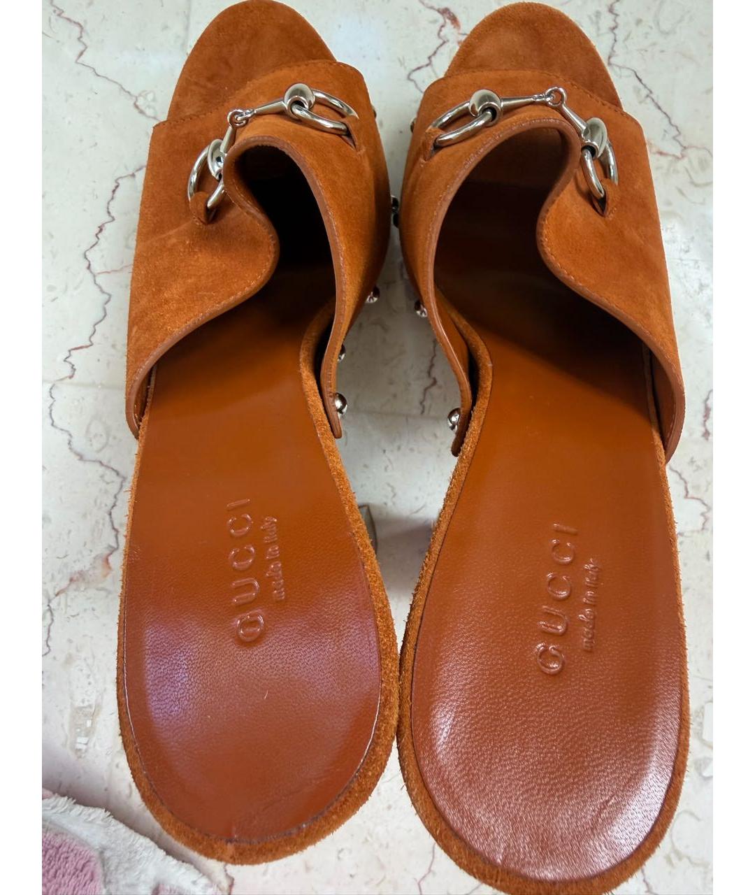 GUCCI Оранжевые замшевые мюли, фото 4