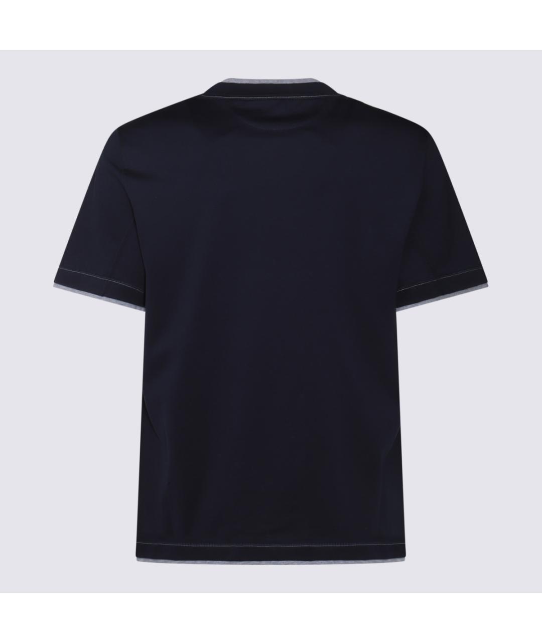 BRUNELLO CUCINELLI Темно-синяя хлопковая футболка, фото 4