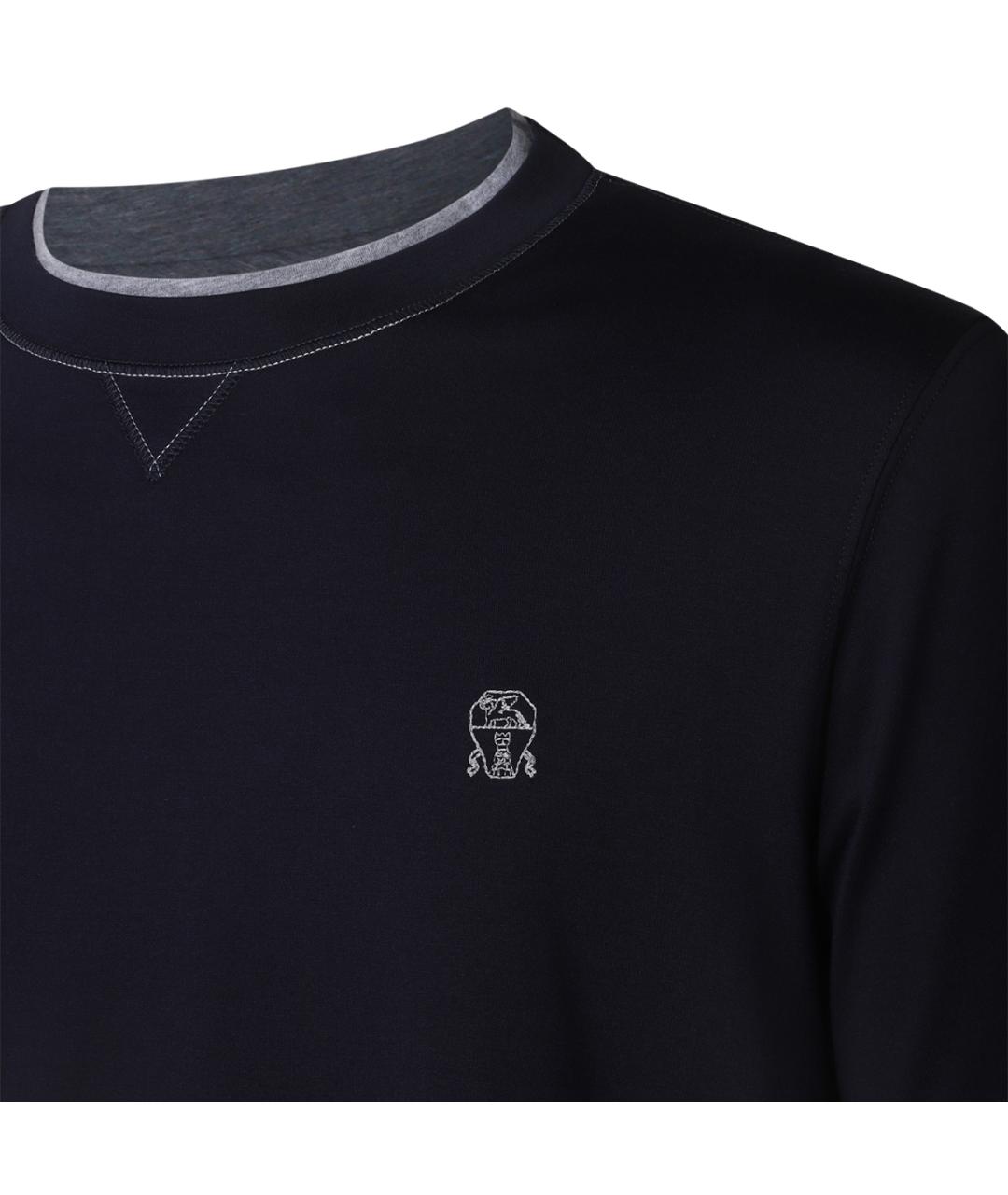 BRUNELLO CUCINELLI Темно-синяя хлопковая футболка, фото 5